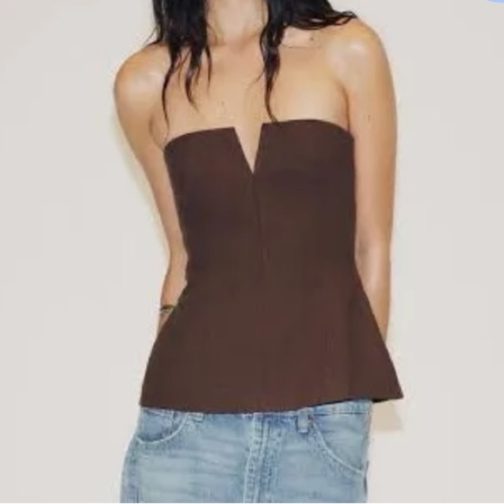 Zara Dark Brown Linen-Look Top